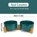 Elevated Double Ceramic Pet Bowl Set with Bamboo Stand - Black - view 4