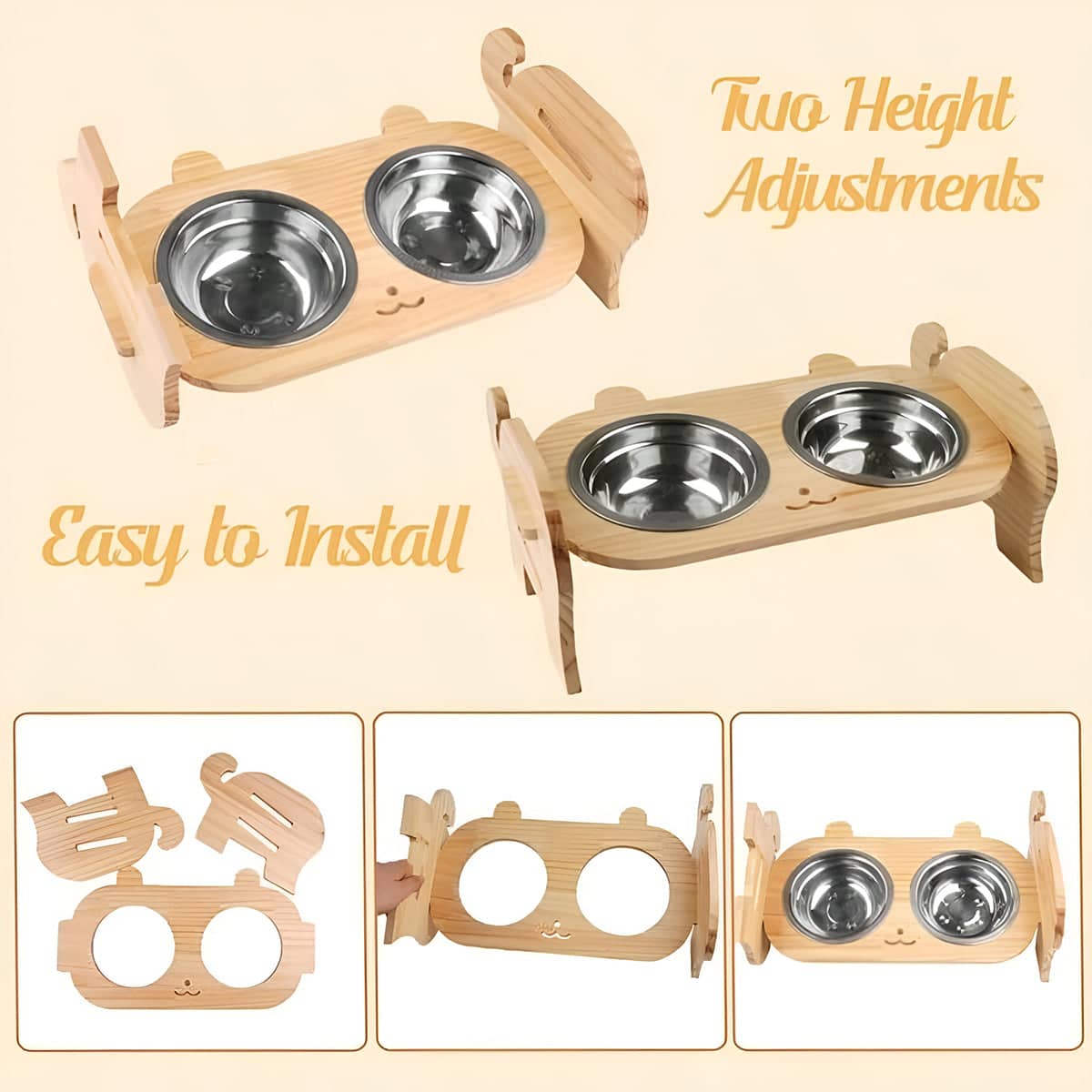 Elevated Double Pet Bowl Stand with Stainless Steel Bowls and Anti-Tip Design - view 4