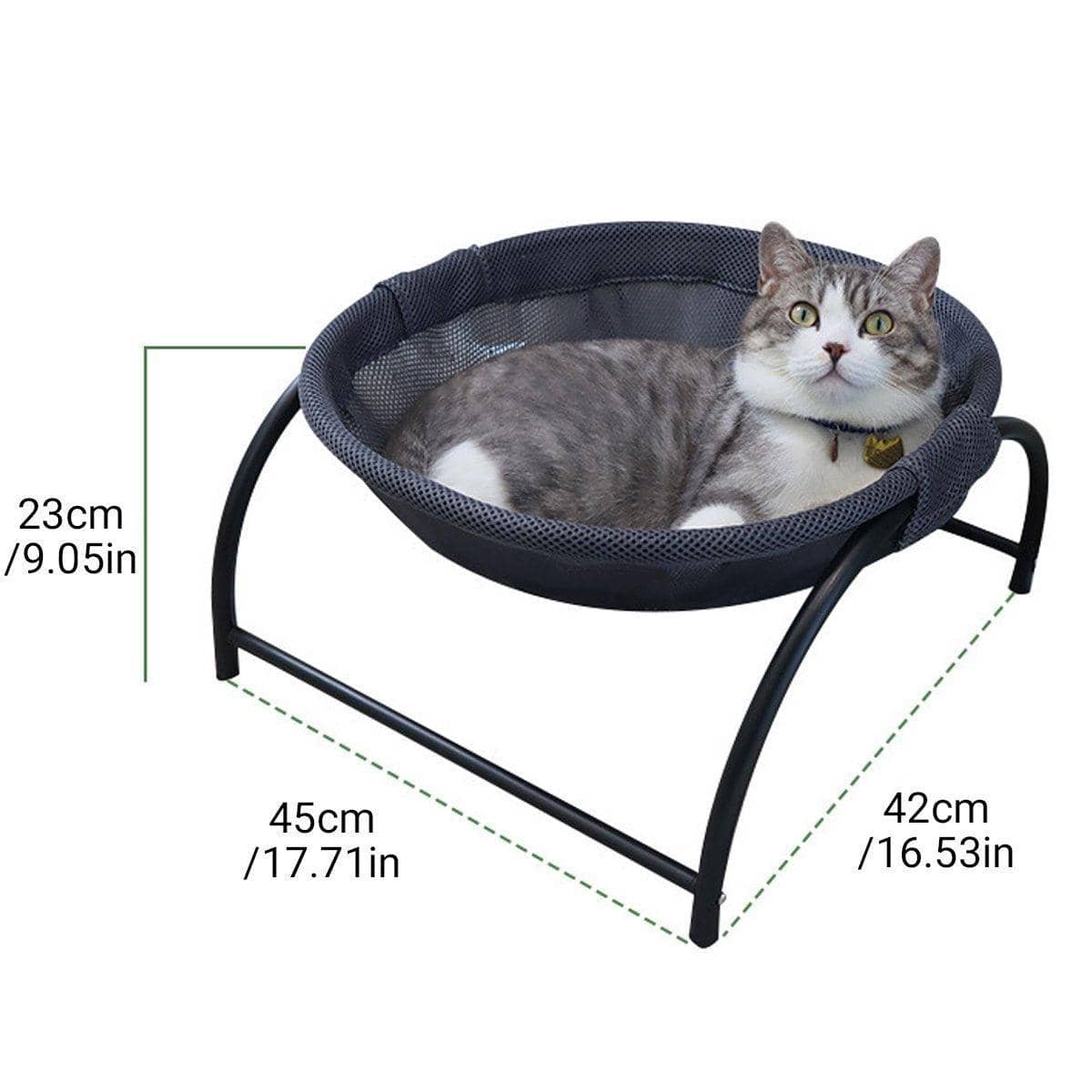 Elevated Hanging Cat Bed with Metal Frame and Mesh - Black - view 4