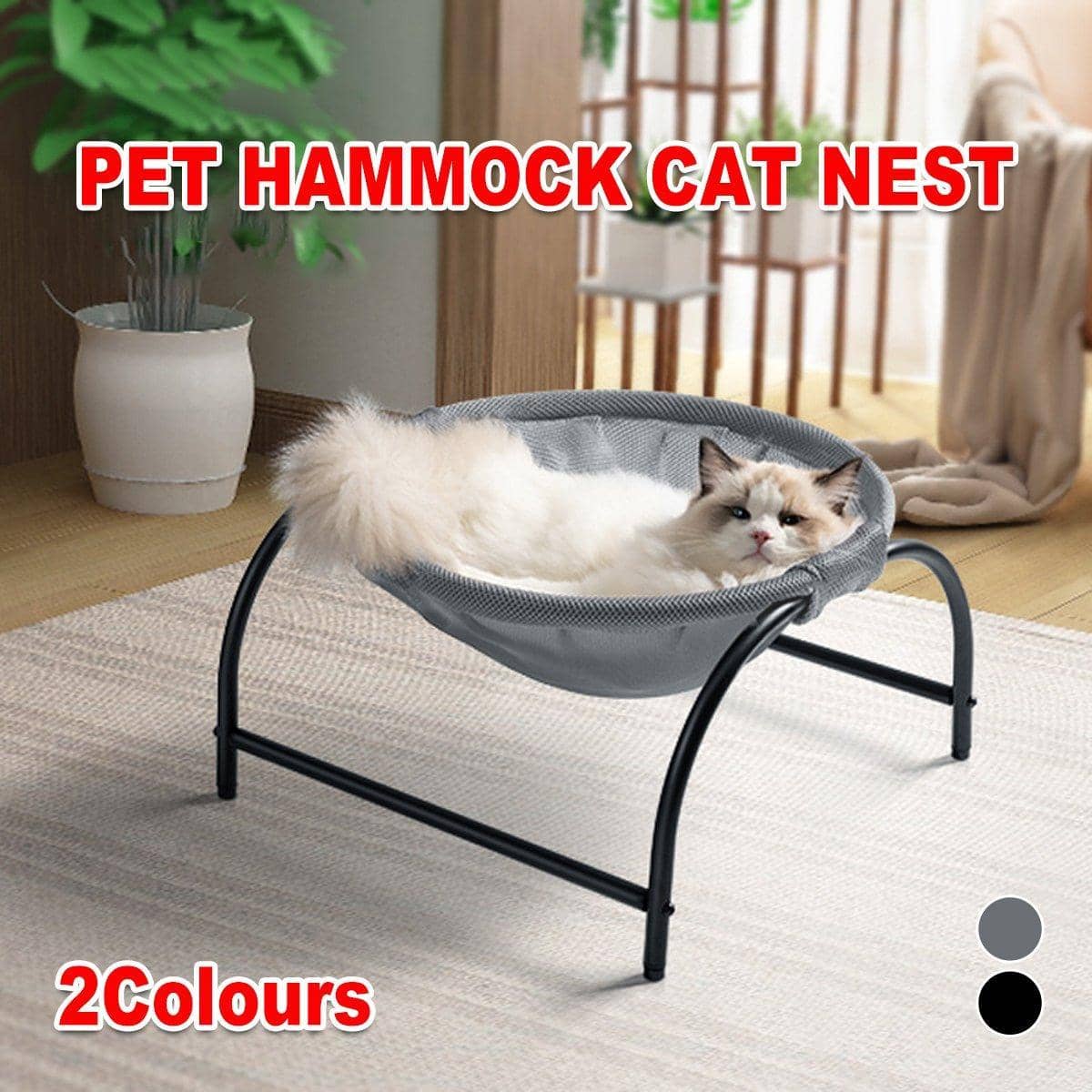 Elevated Hanging Cat Bed with Metal Frame and Mesh - Grey - view 2