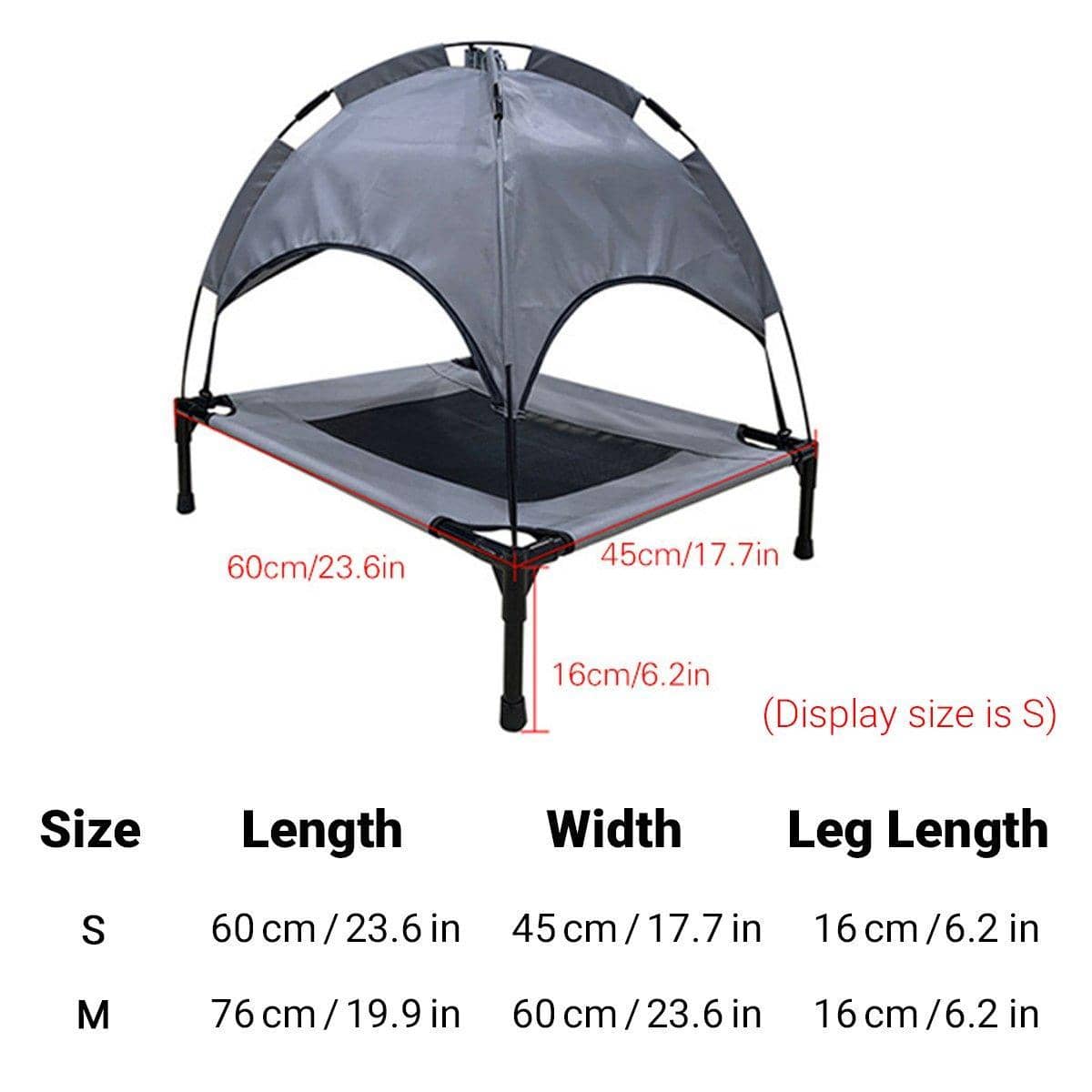 Elevated Pet Bed with Removable Canopy, Grey - Medium (76 x 60 x 16 cm) - view 4