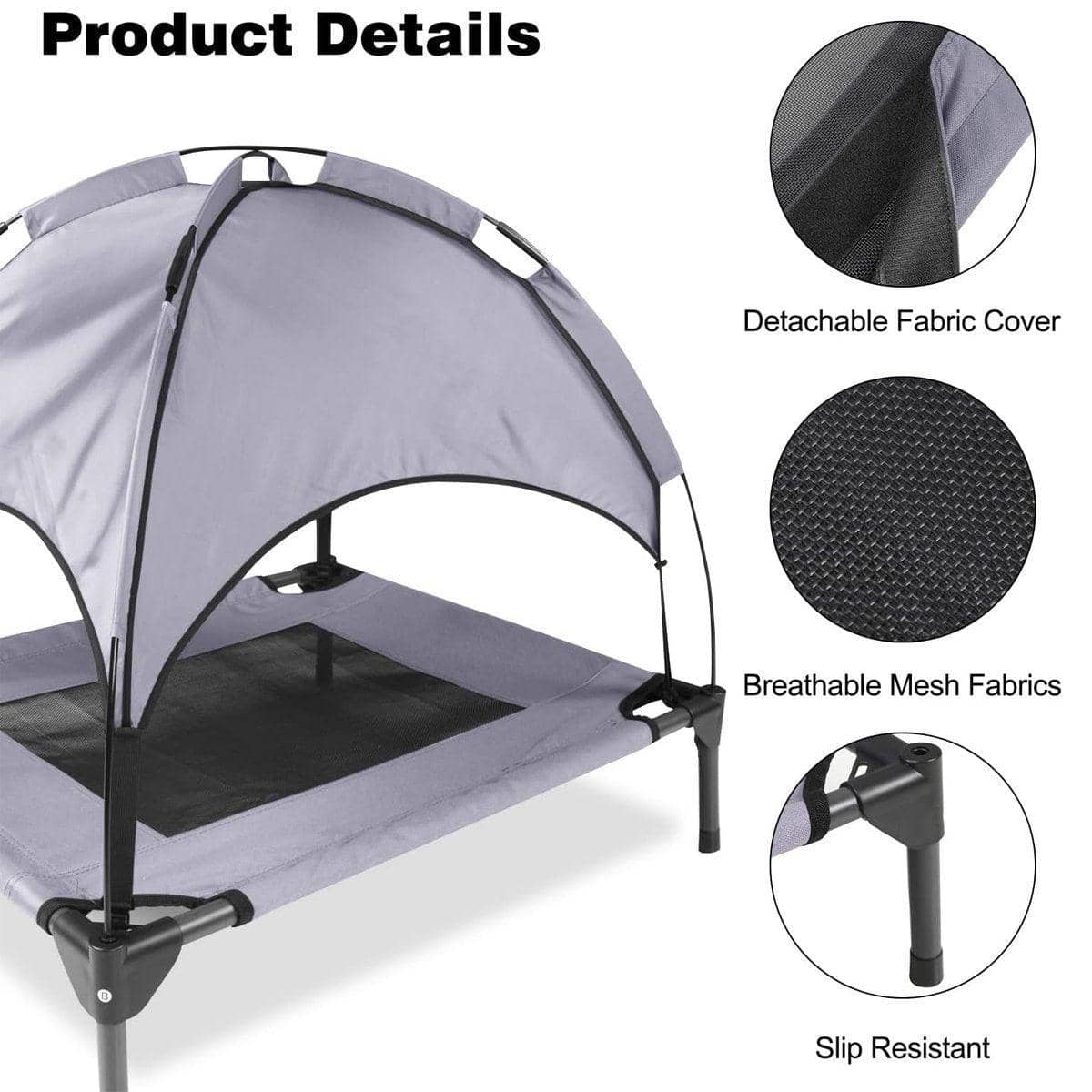 Elevated Pet Bed with Removable Canopy, Grey - Small (60 x 45 x 16 cm) - view 5