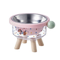 Elevated Pet Bowl with Stainless Steel Dish - Pink, 16 x 12cm