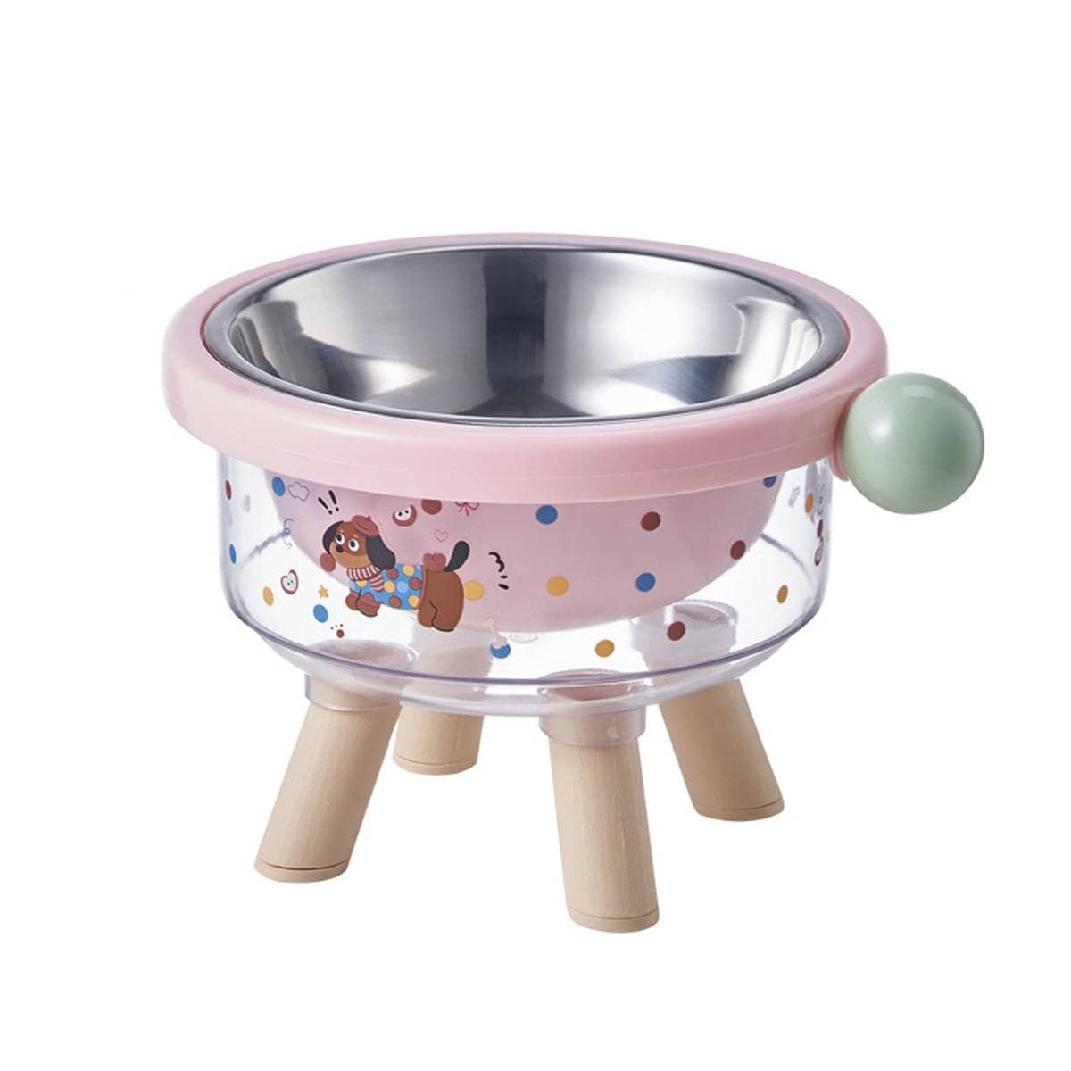 Elevated Pet Bowl with Stainless Steel Dish - Pink, 16 x 12cm