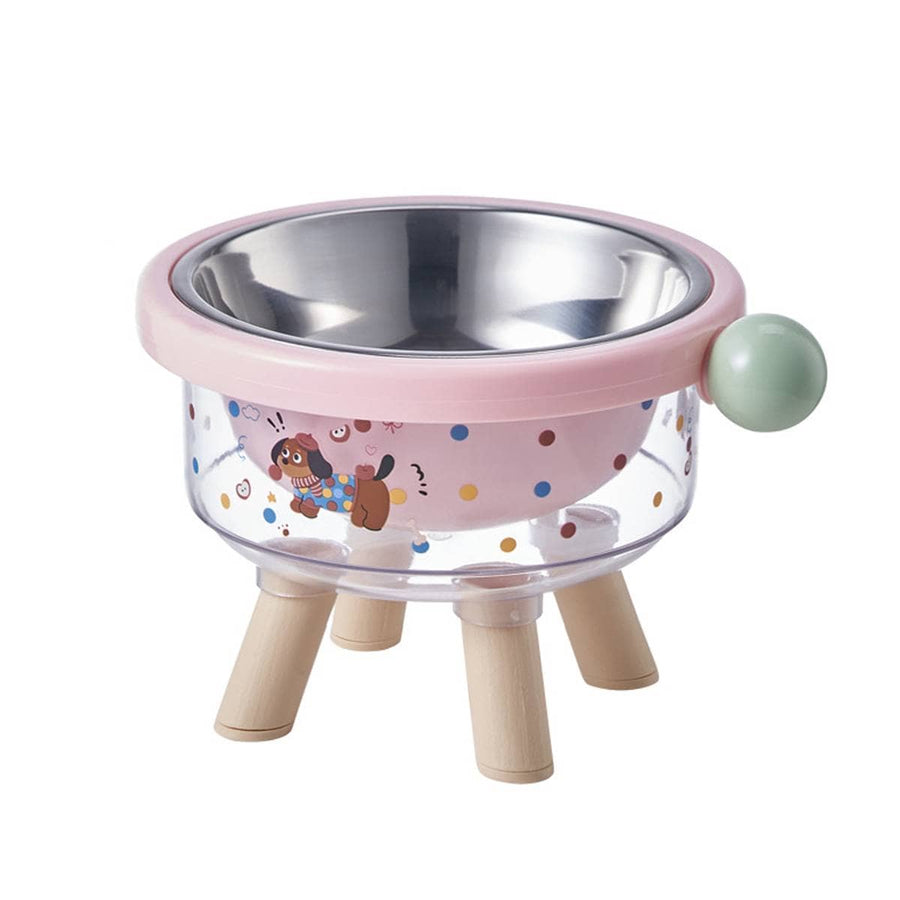 Elevated Pet Bowl with Stainless Steel Dish - Pink, 16 x 12cm