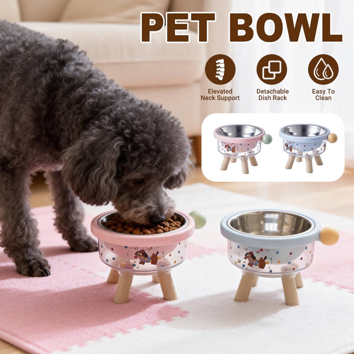 Elevated Pet Bowl with Stainless Steel Dish - Pink, 16 x 12cm - view 2
