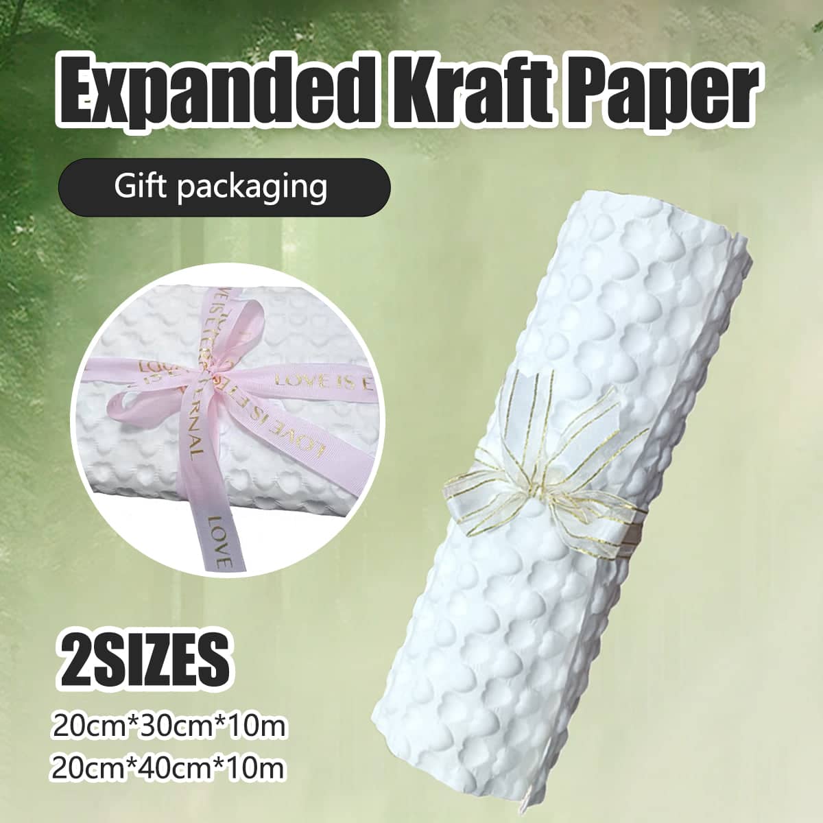 Embossed White Kraft Paper Roll for Gift Wrapping and Packing - 20 x 40 cm, 10 m - view 2