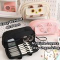 Embroidered Cat Pencil Case, Large Capacity - Beige - view 5