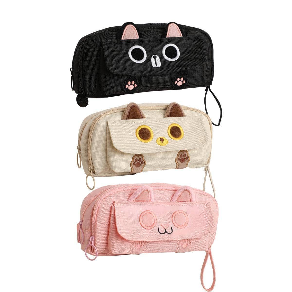 Embroidered Cat Pencil Case, Large Capacity - Pink - view 3