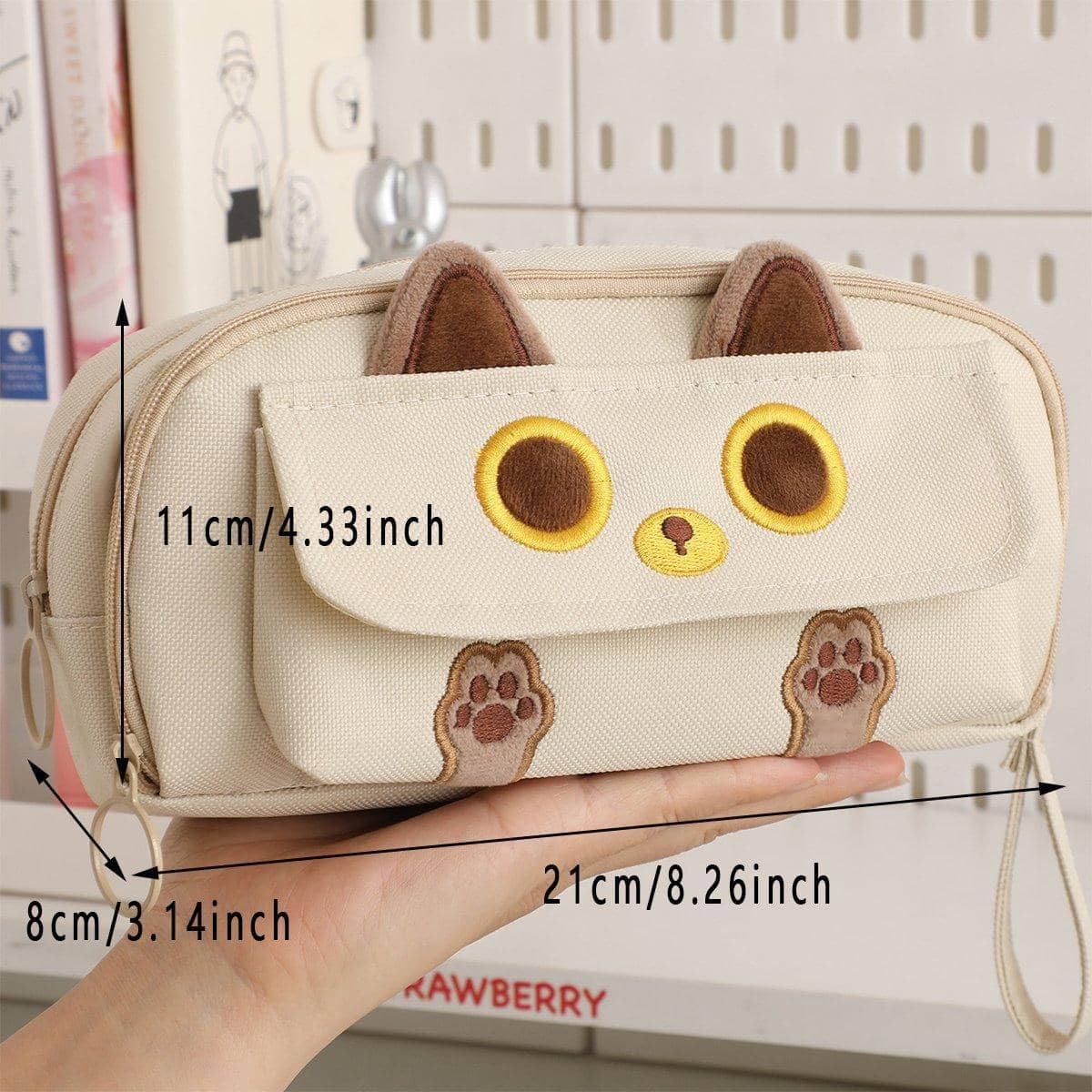Embroidered Cat Pencil Case, Large Capacity - Pink - view 4