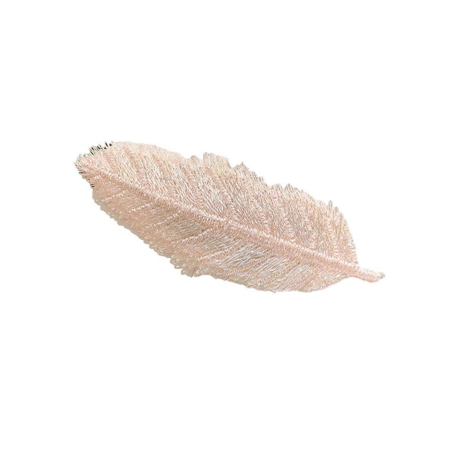 Embroidered Leaf Side Hair Clip Barrette - Light Pink