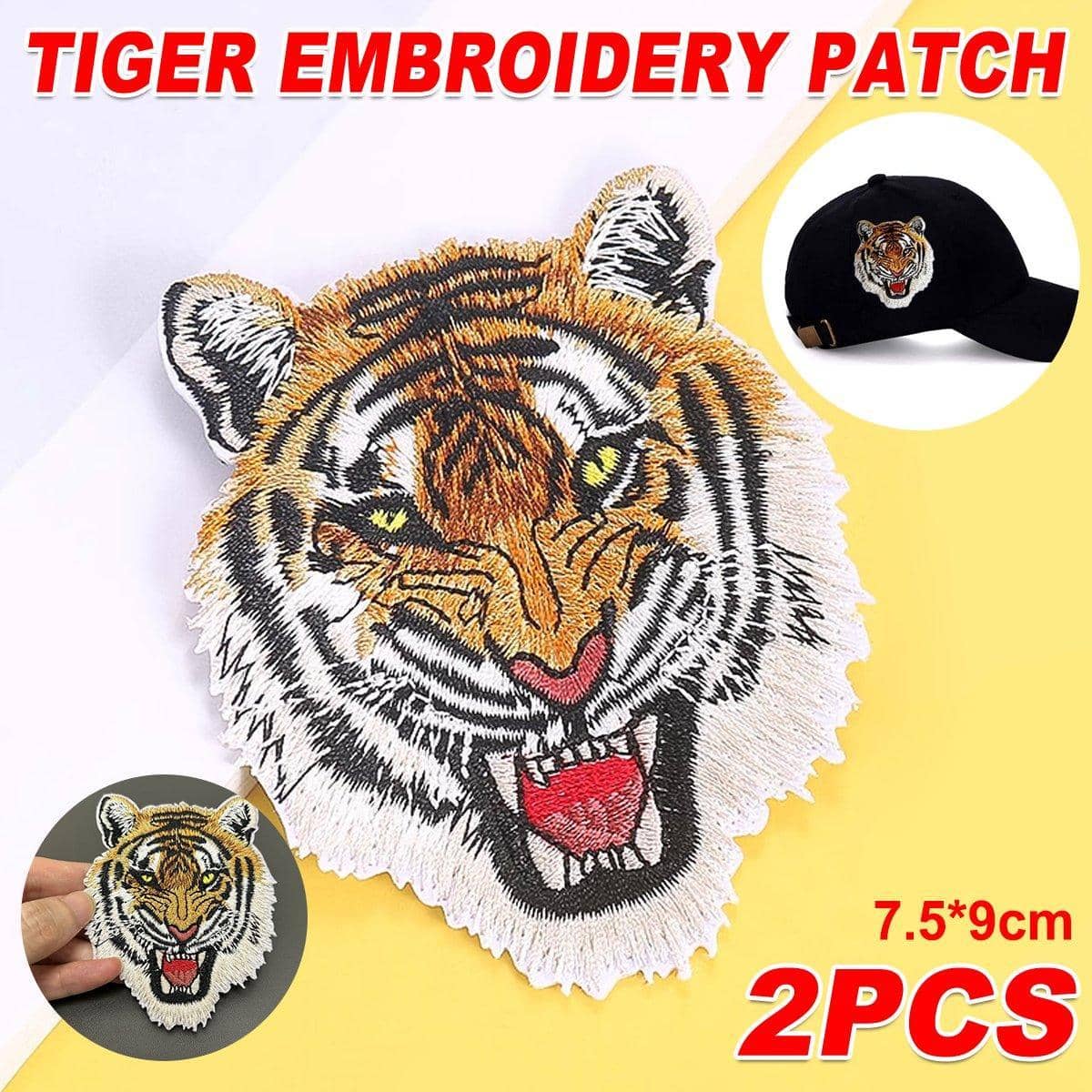 Embroidered Tiger Patch Iron-On or Sew-On, Pack of 2