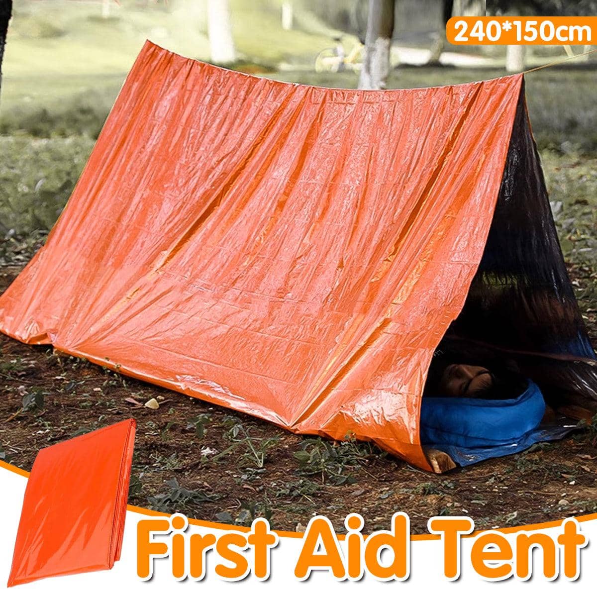 Emergency Survival Shelter Tent, Waterproof Orange Camping Tent 240 x 150 cm