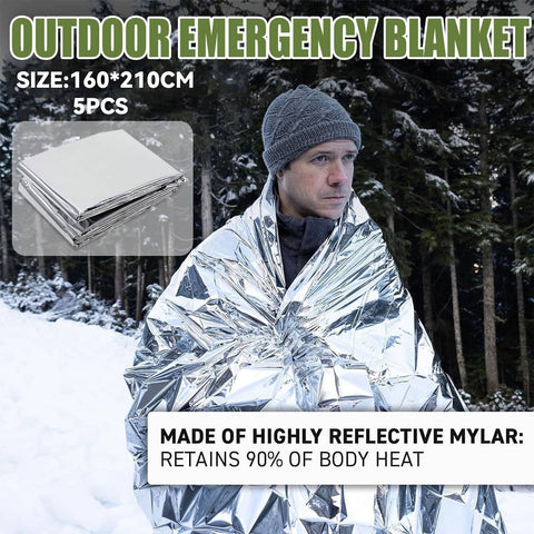 Emergency Thermal Blanket, Pack of 5 Waterproof Reflective Survival Blankets 160 x 210 cm