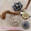Enamel Camellia Rose Flower Brooch with Pearl, Alloy Coat Pin - White - view 2