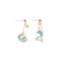 Enamel Mismatched Earrings - Mermaid and Pearl Shell