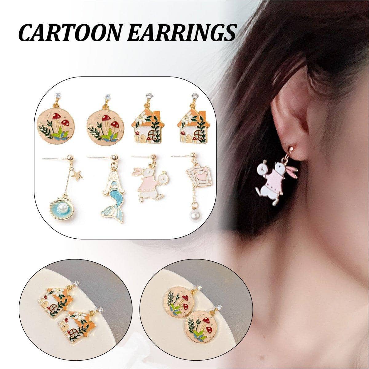 Enamel Mismatched Earrings - Mermaid and Pearl Shell - view 2