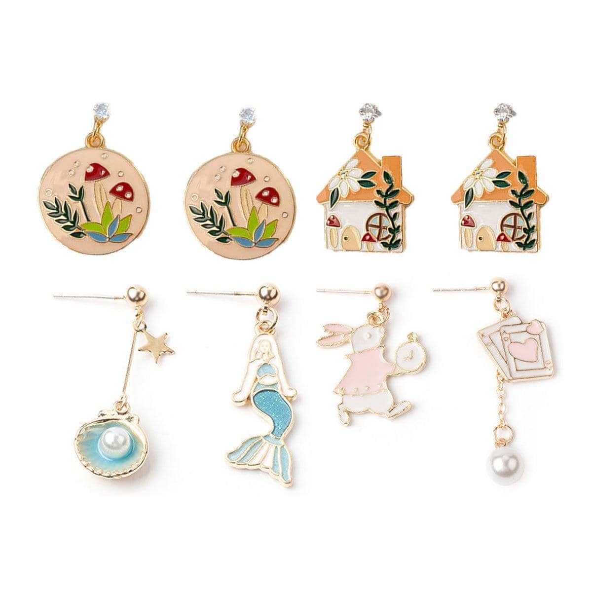Enamel Mismatched Earrings - Mermaid and Pearl Shell - view 3