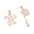 Enamel Mismatched Earrings - Rabbit with Pocket Watch