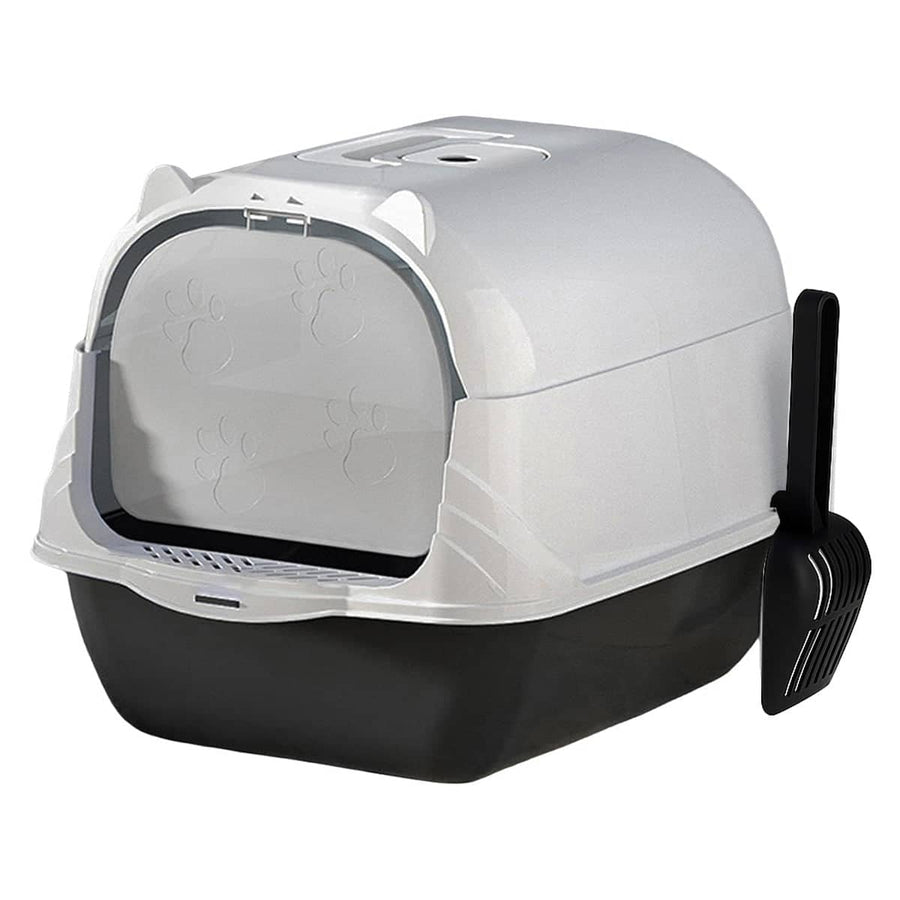 Enclosed Cat Litter Box with Flip-Top Lid and Scoop - Black