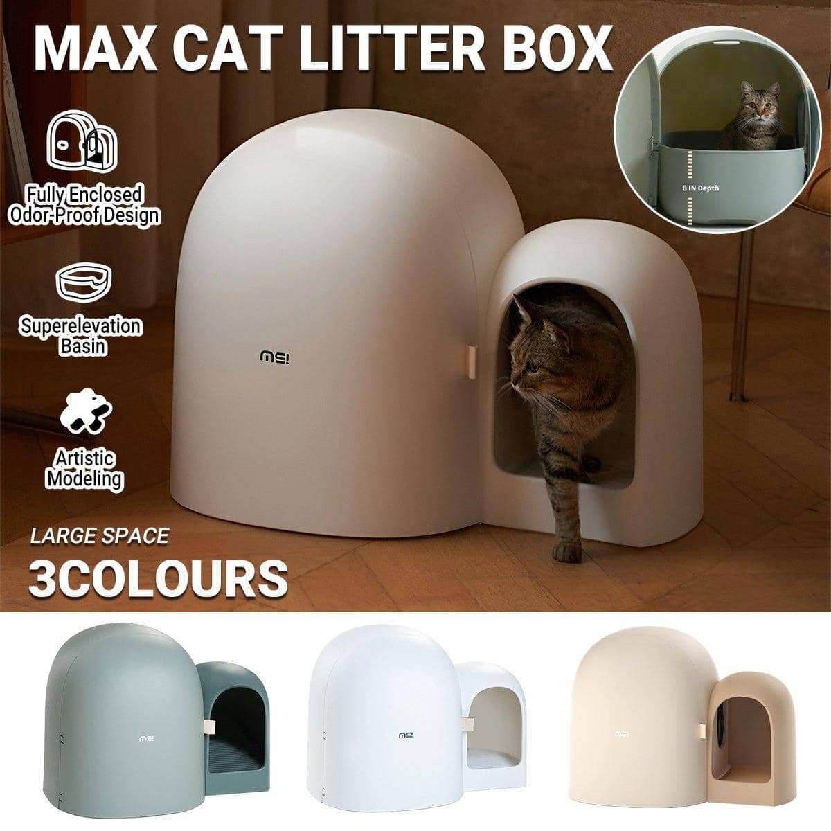 Enclosed Cat Litter Box with Movable Tray - Green - view 2