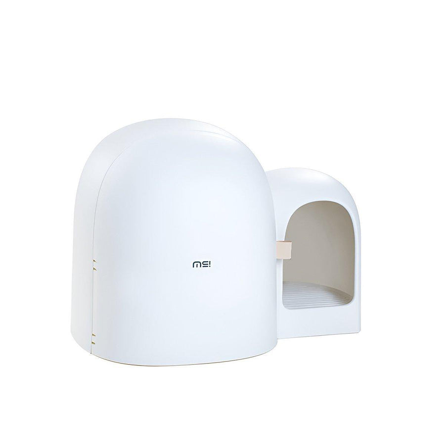 Enclosed Cat Litter Box with Movable Tray - White