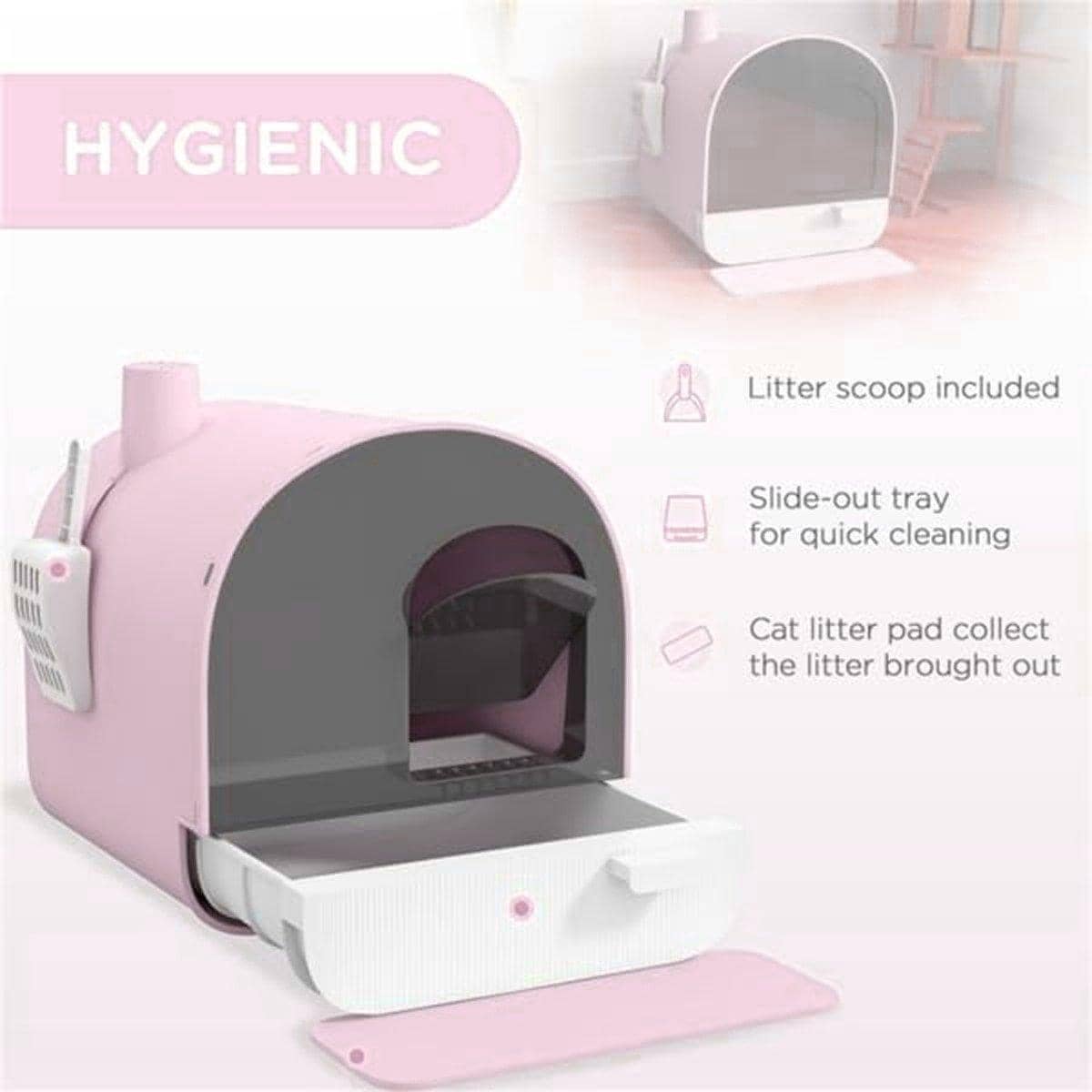 Enclosed Cat Litter Box with Pull-Out Drawer and Scoop - Pink - view 5
