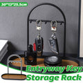 Entryway Iron Key Storage Rack with Leather-Lined Tray, 5 Hook Hanging Organiser