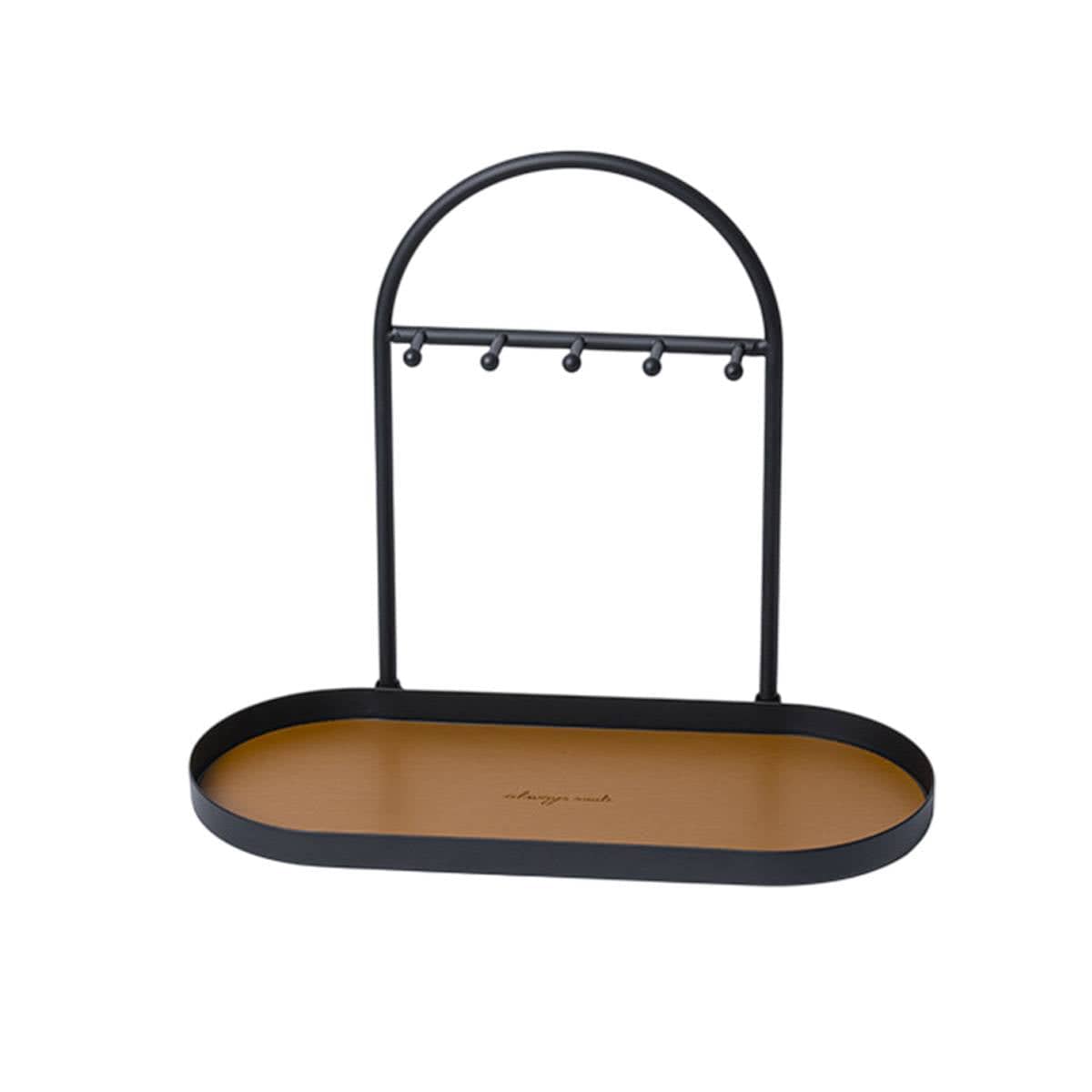 Entryway Iron Key Storage Rack with Leather-Lined Tray, 5 Hook Hanging Organiser - view 2