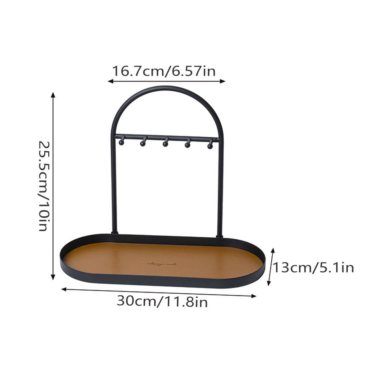 Entryway Iron Key Storage Rack with Leather-Lined Tray, 5 Hook Hanging Organiser - view 3