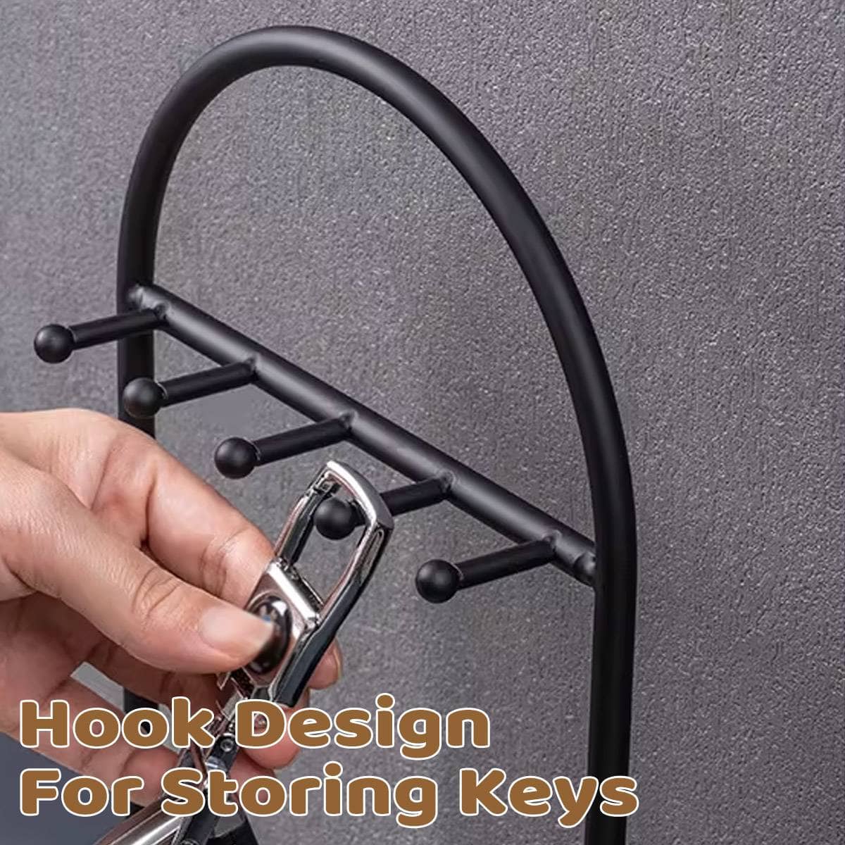 Entryway Iron Key Storage Rack with Leather-Lined Tray, 5 Hook Hanging Organiser - view 5