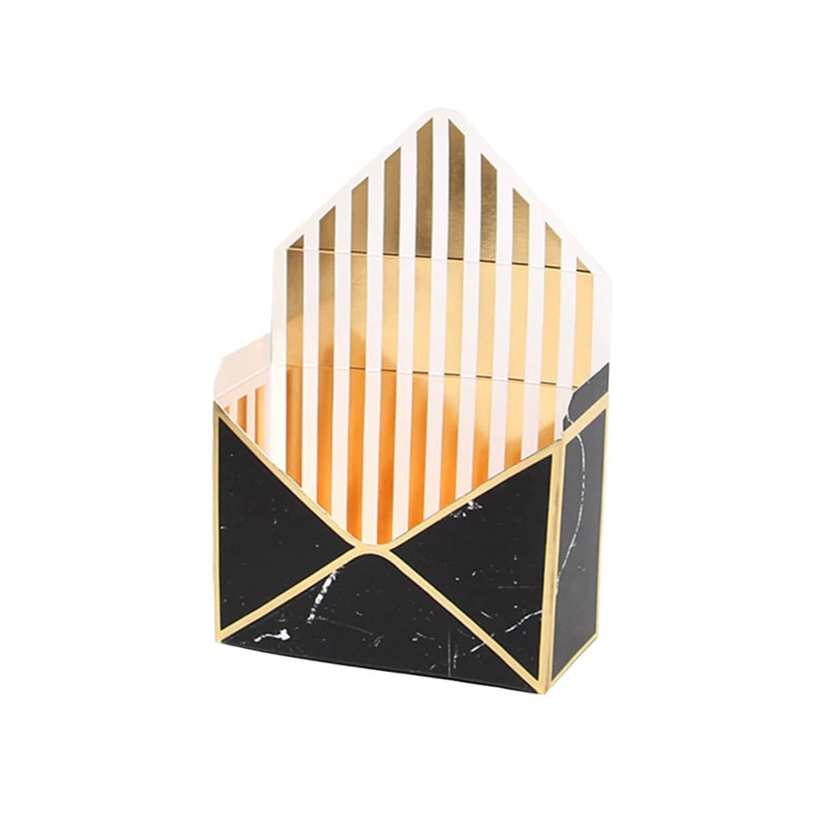 Envelope Flower Gift Boxes, Pack of 8 - Black Marble with Gold Trim