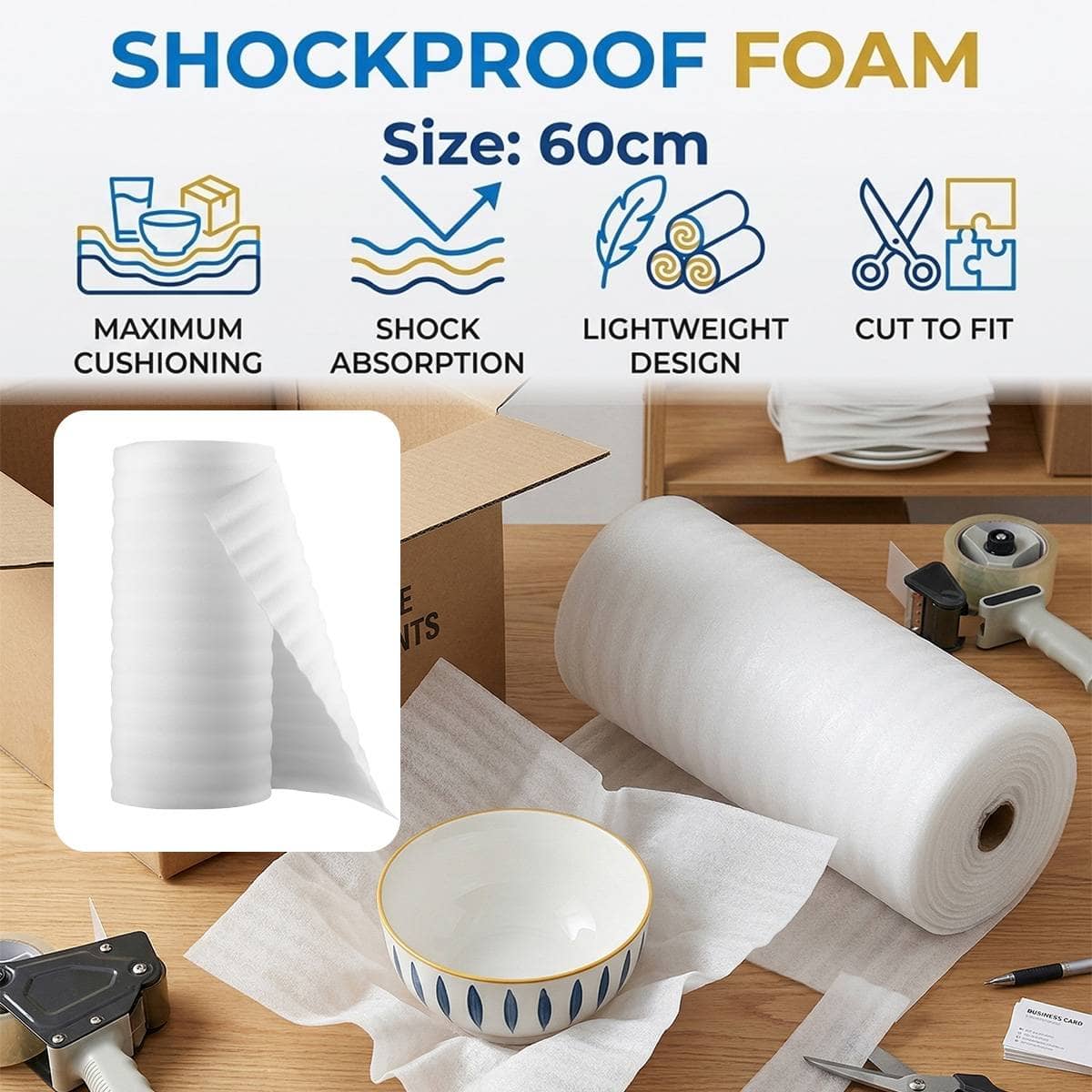 EPE Foam Packing Wrap Roll, 60 cm Wide, About 38 m Long