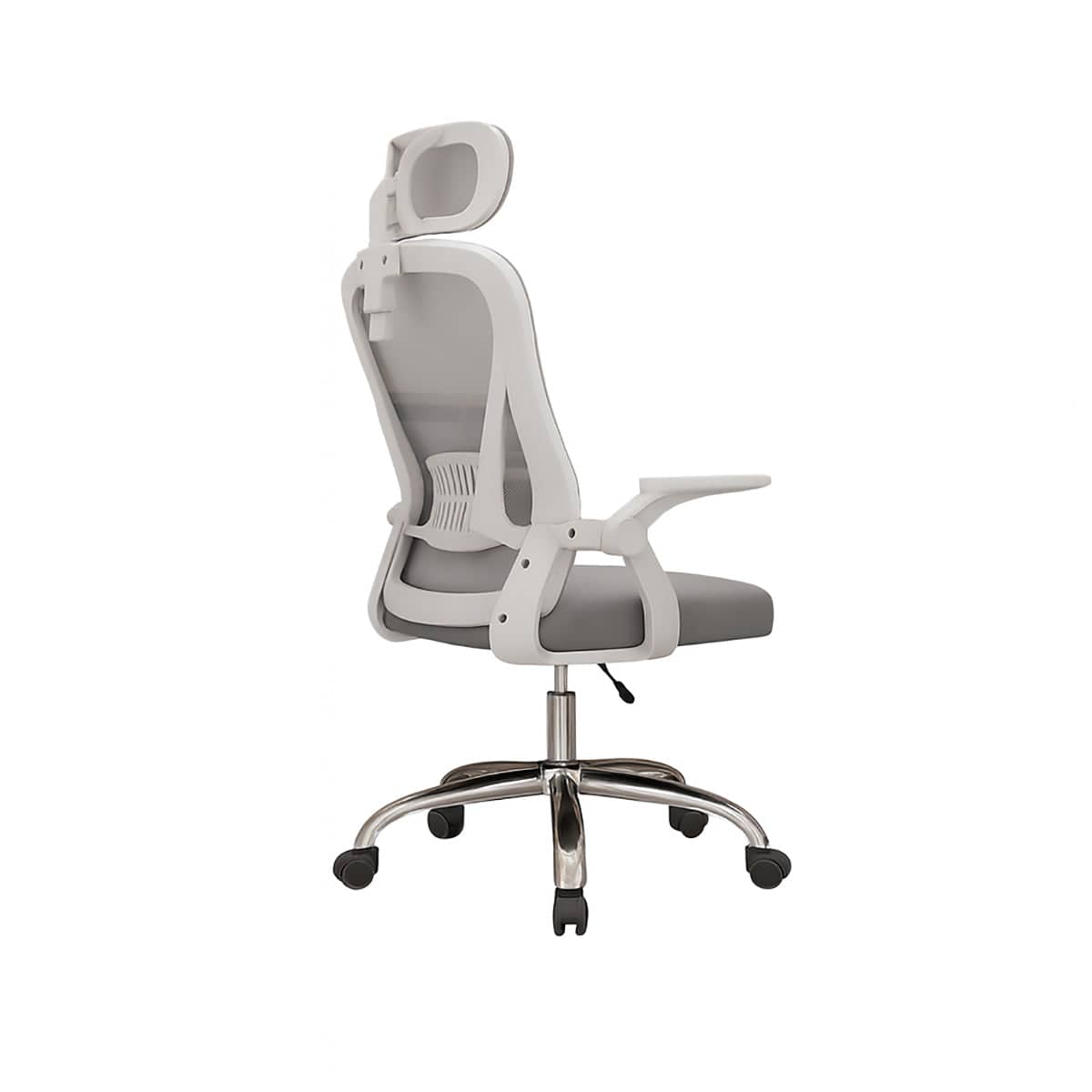 Ergonomic Mesh Office Chair with 3D Adjustable Headrest and Foldable Armrests - Grey