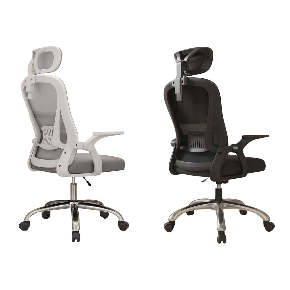 Ergonomic Mesh Office Chair with 3D Adjustable Headrest and Foldable Armrests - Grey - view 3