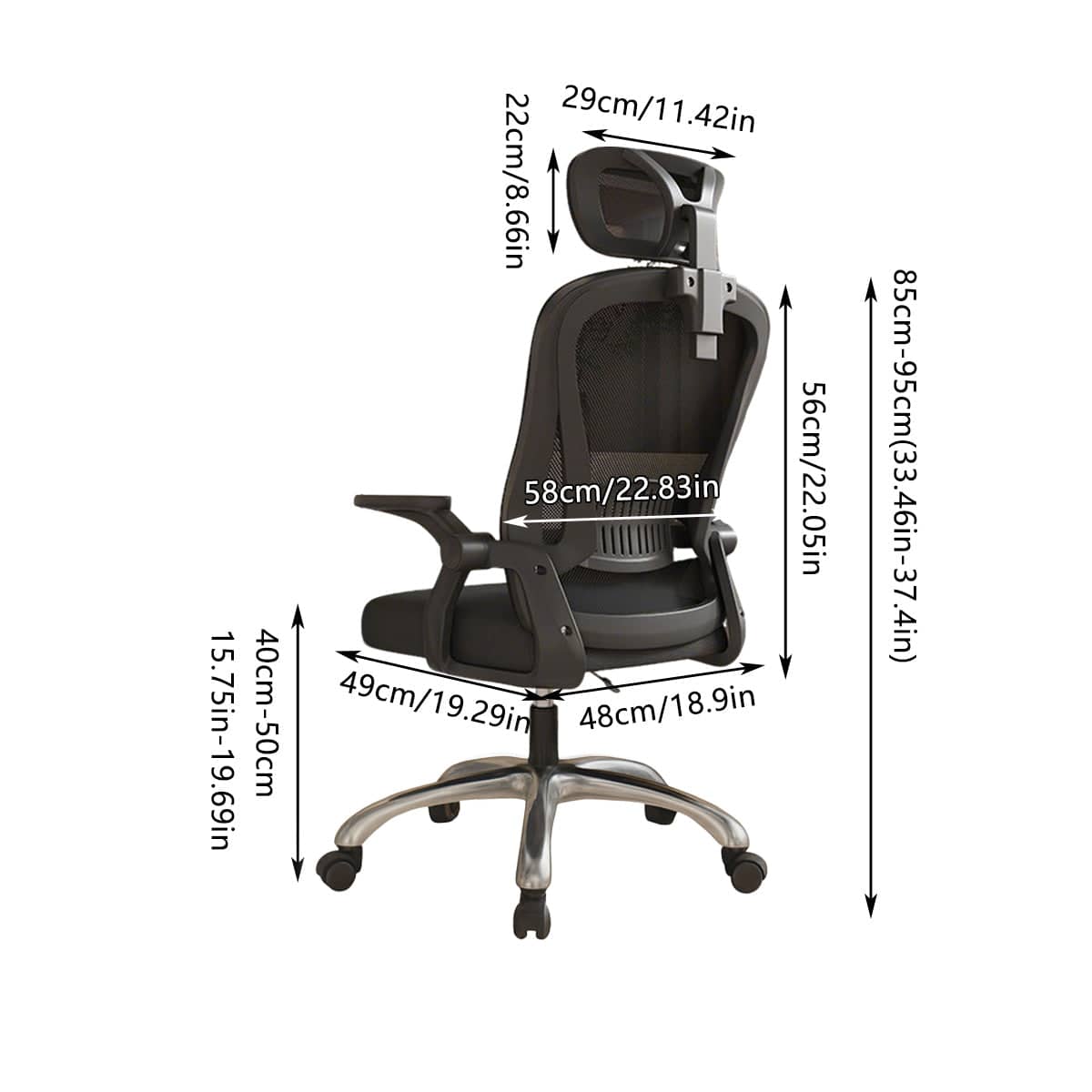 Ergonomic Mesh Office Chair with 3D Adjustable Headrest and Foldable Armrests - Grey - view 4