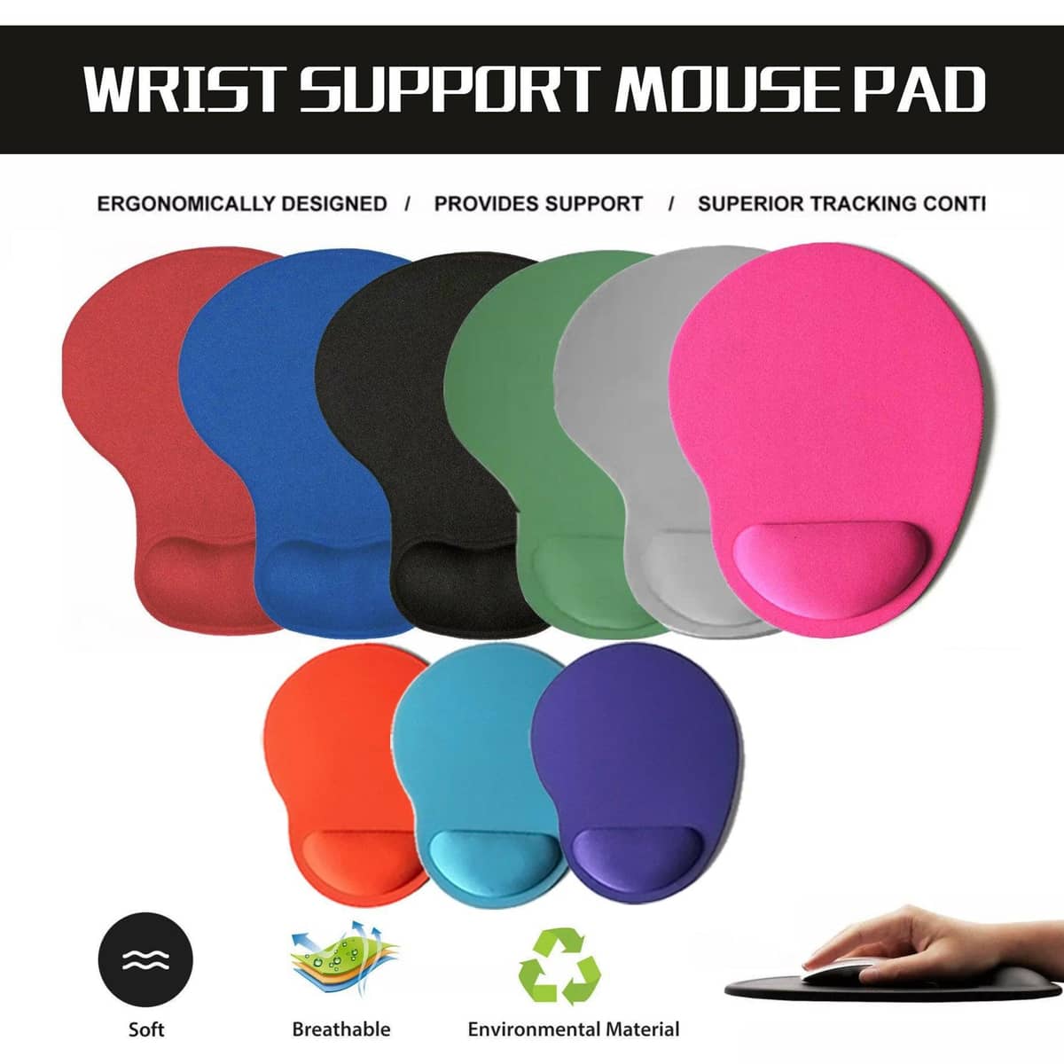 Ergonomic Mouse Pad with Wrist Rest, 23 x 19 cm - Teal - view 2