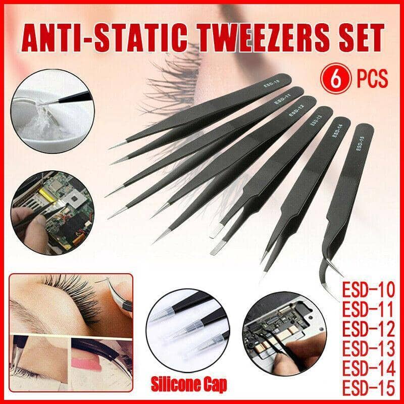 ESD Anti-Static Precision Tweezer Set, Set of 6 for Electronics Repair