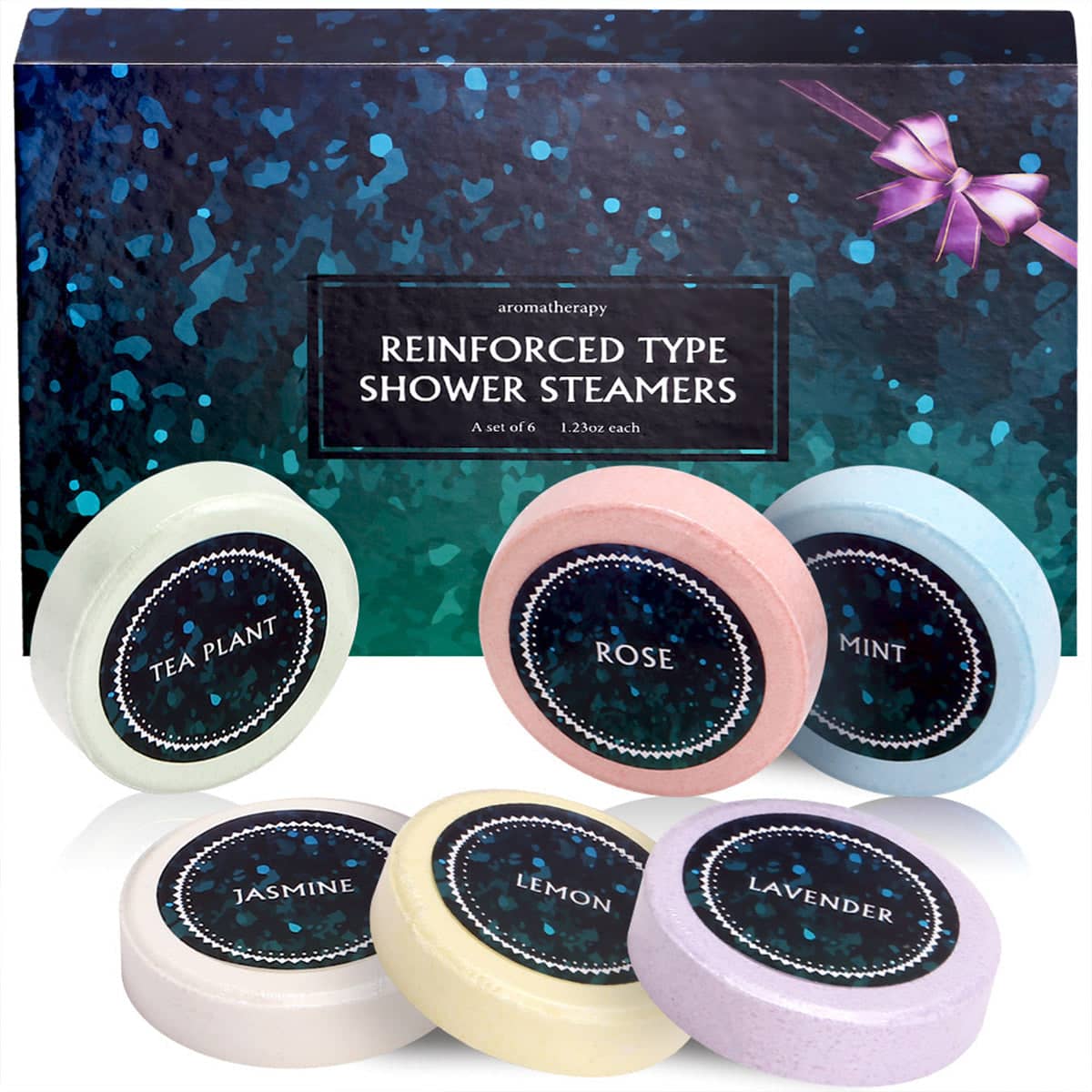Essential Oil Shower Steamers Gift Box, Pack of 6 Aromatherapy Bath Tablets with Flowers - view 2