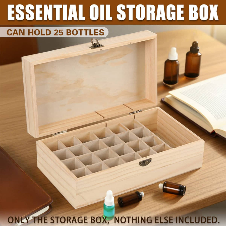 Essential Oil Storage Box in Solid Wood, 25 Slots, 15 x 27.5 x 10 cm