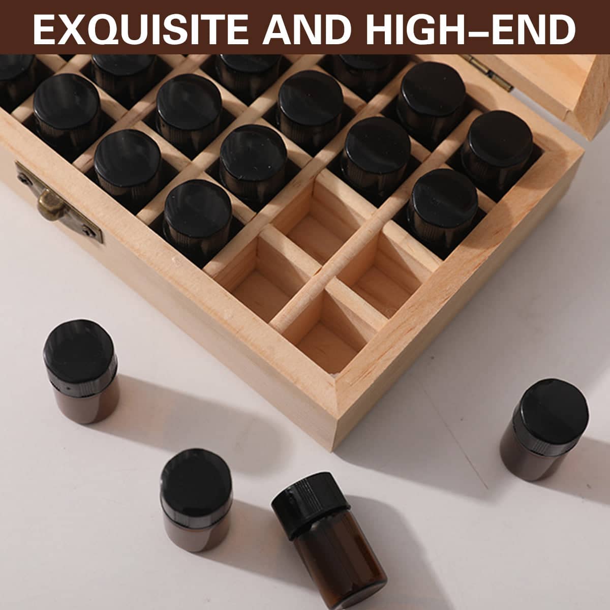 Essential Oil Storage Box in Solid Wood, 25 Slots, 15 x 27.5 x 10 cm - view 4