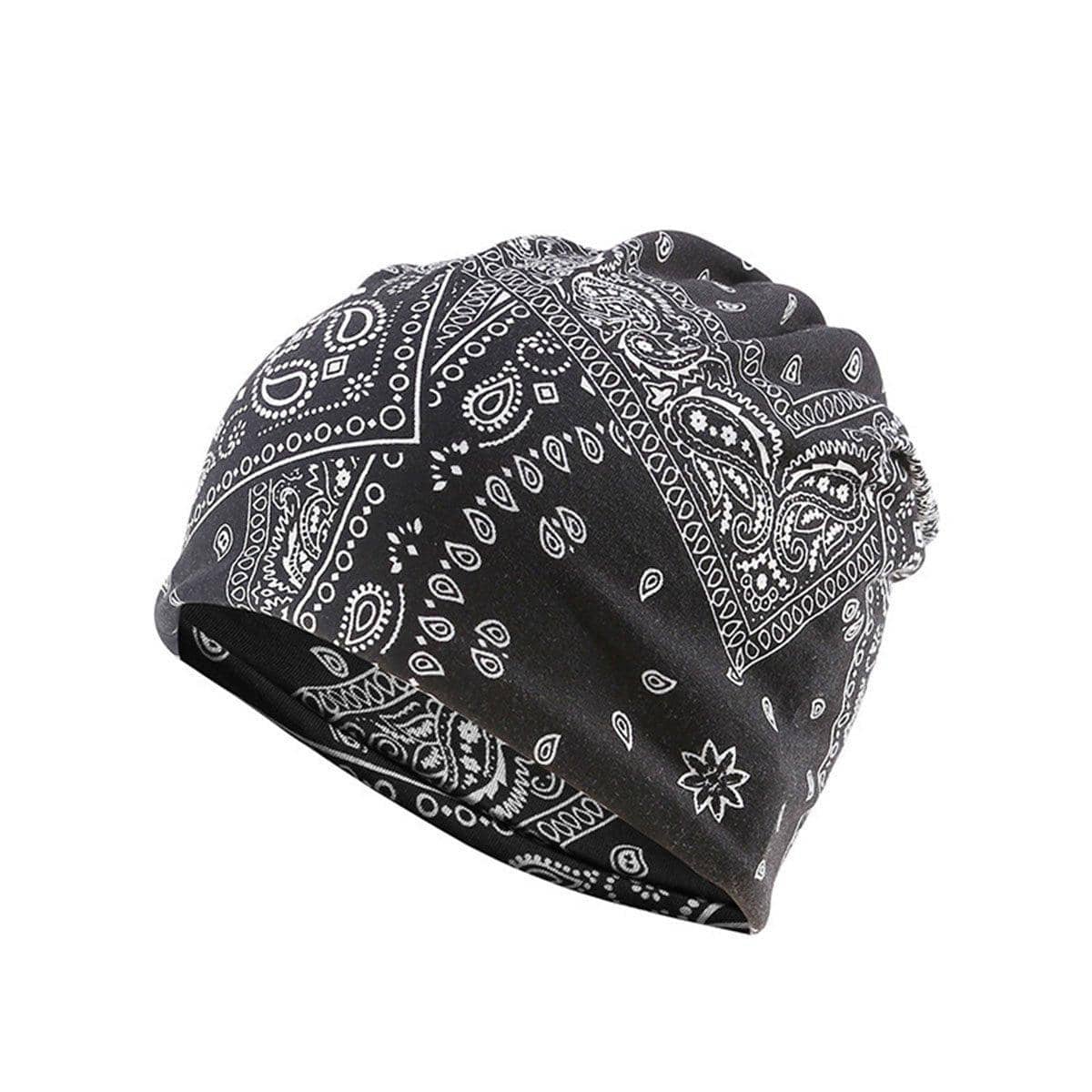 Ethnic Style Cotton Turban Cap for Women - Black Paisley