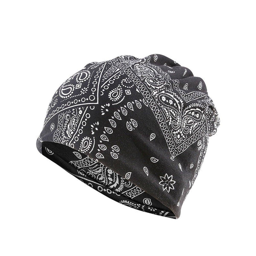 Ethnic Style Cotton Turban Cap for Women - Black Paisley