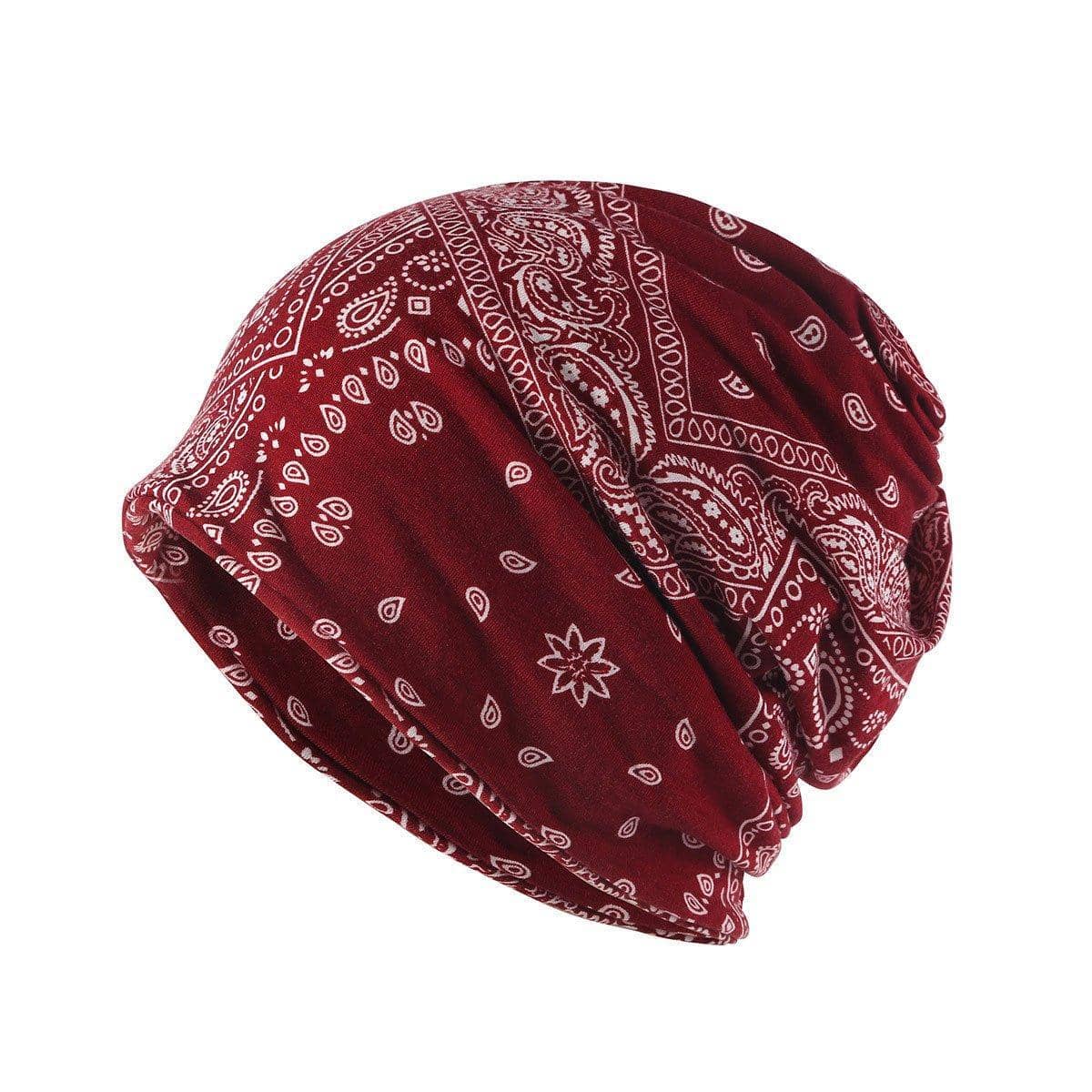 Ethnic Style Cotton Turban Cap for Women - Wine Red Paisley