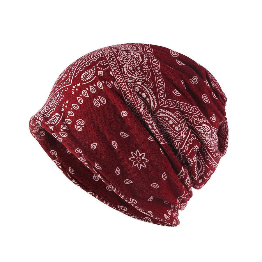 Ethnic Style Cotton Turban Cap for Women - Wine Red Paisley