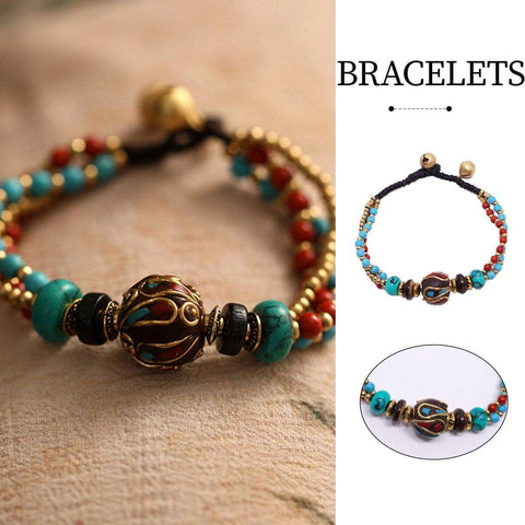 Ethnic Style Handmade Bracelet with Multicolour Stones and Sky Beads