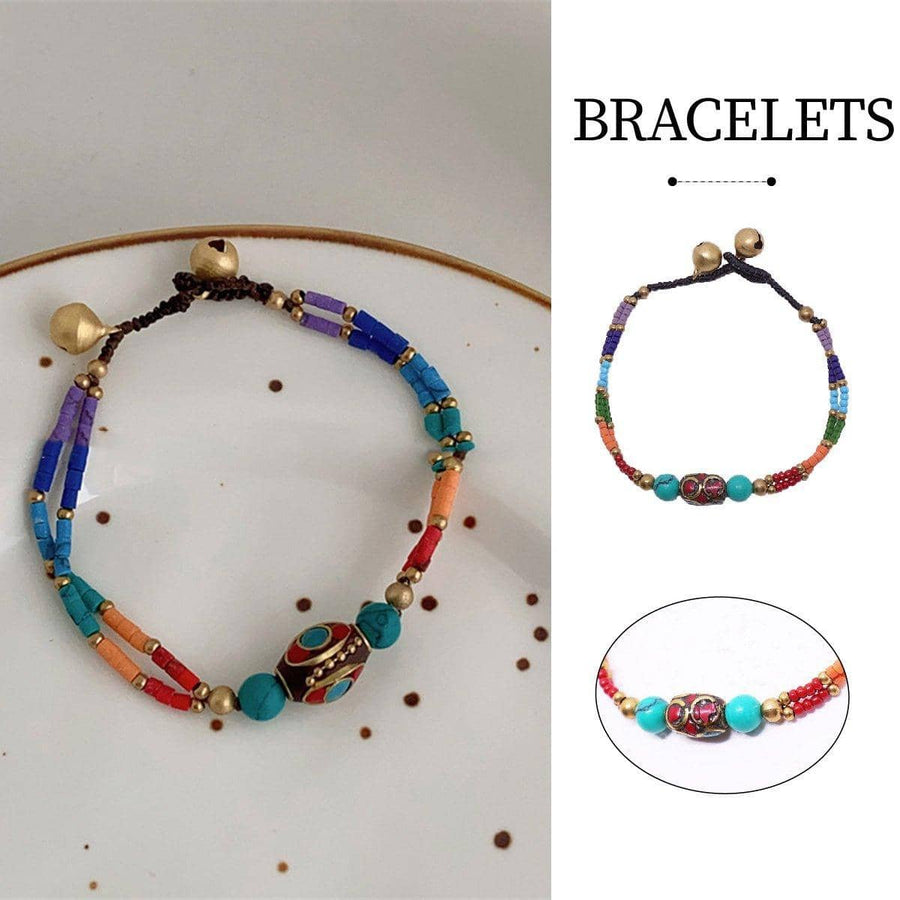 Ethnic Style Handmade Bracelet with Stones and Sky Beads