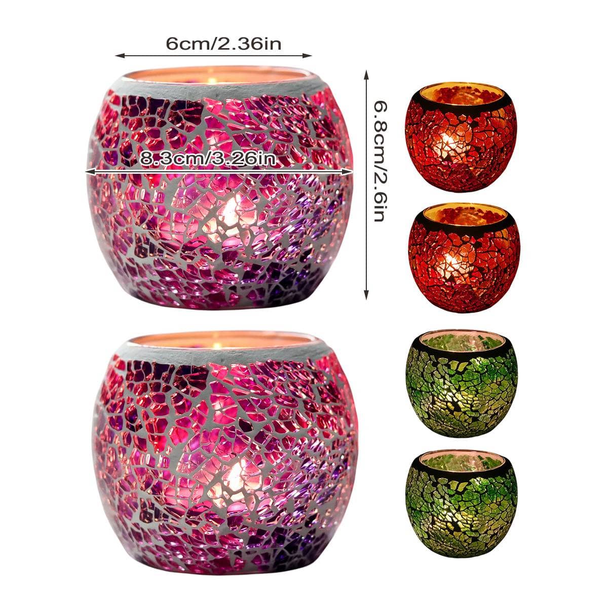 European Glass Mosaic Candle Holders, Pack of 2 - Purple - view 4