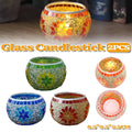 European-Style Mosaic Glass Candle Holders, Set of 2 - Blue - view 2