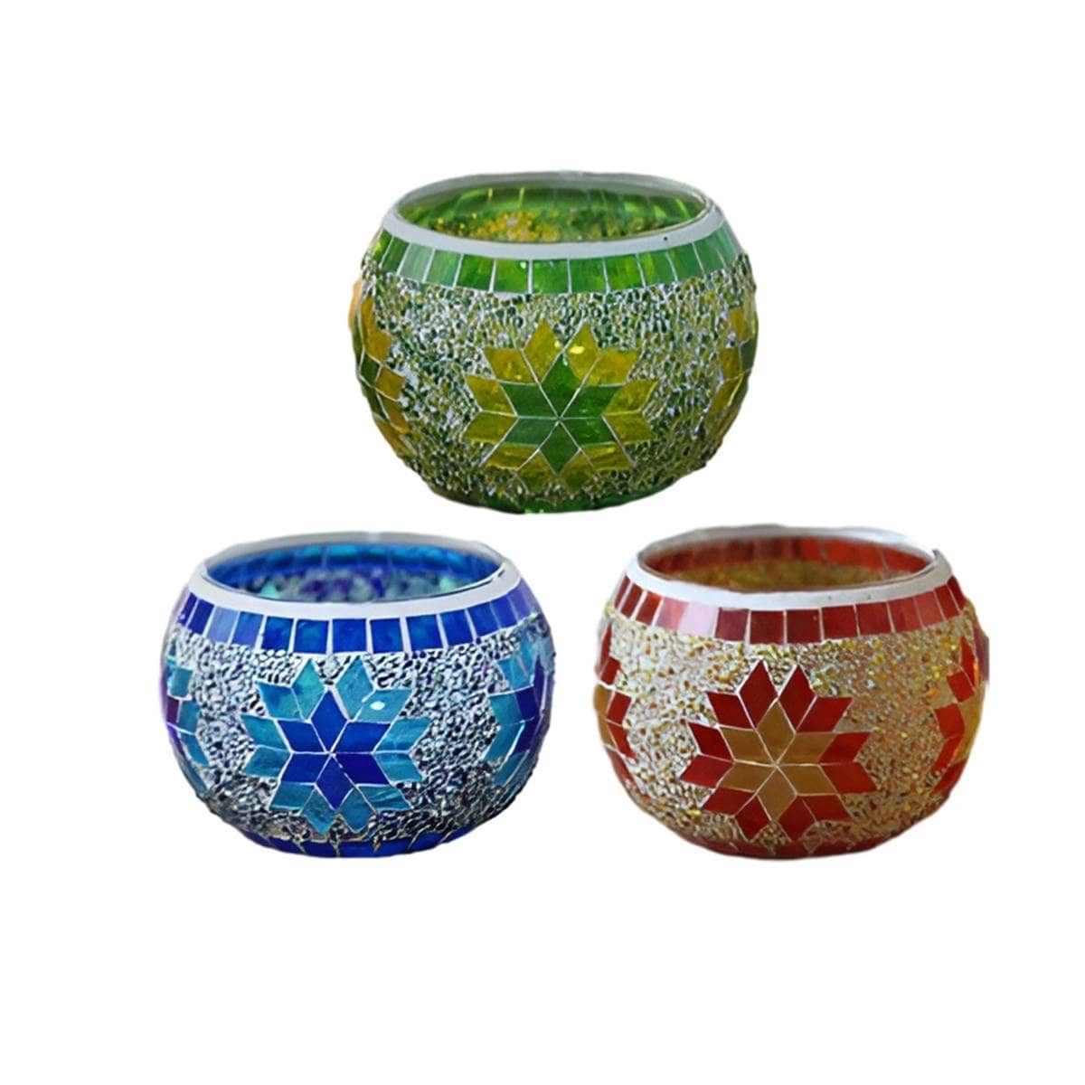 European-Style Mosaic Glass Candle Holders, Set of 2 - Blue - view 3